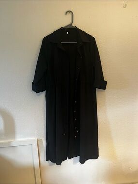 Women’s Black Maxi Shirt Dress 2XL.  Fits like an XL.  Drawstring waist. 44.5 “